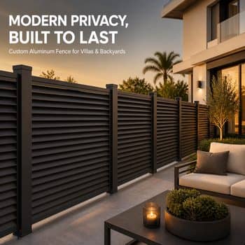 Modern Eco-Friendly Durable Weather Resistant Horizontal Slat Aluminum Privacy Fence with Gate for Outdoor Living Space