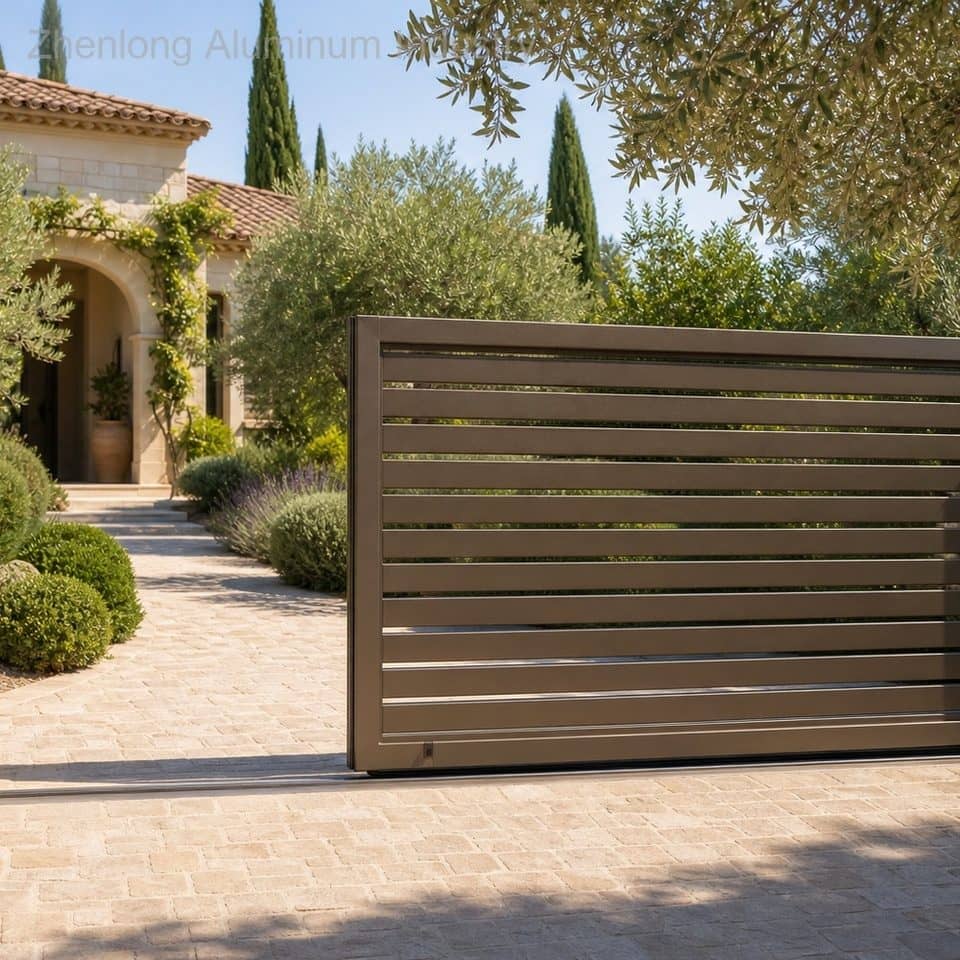Modern Minimalist Aluminum Driveway Gates Secure Multi-Point Locking System Impact Resistant Safety Glass Luxury Contemporary