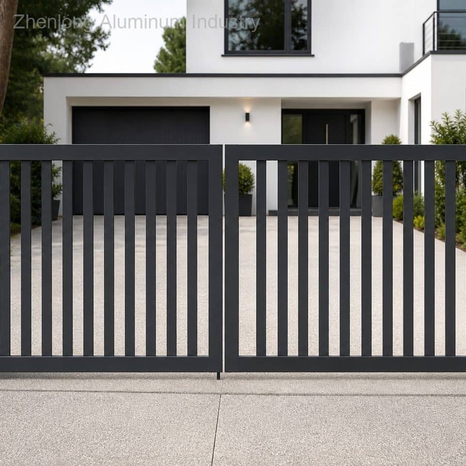 Stylish Minimalist Aluminum Driveway Gate Modern 6063-T5 Powder Coated Durable for Outdoor Landscaping with 3D Modeling