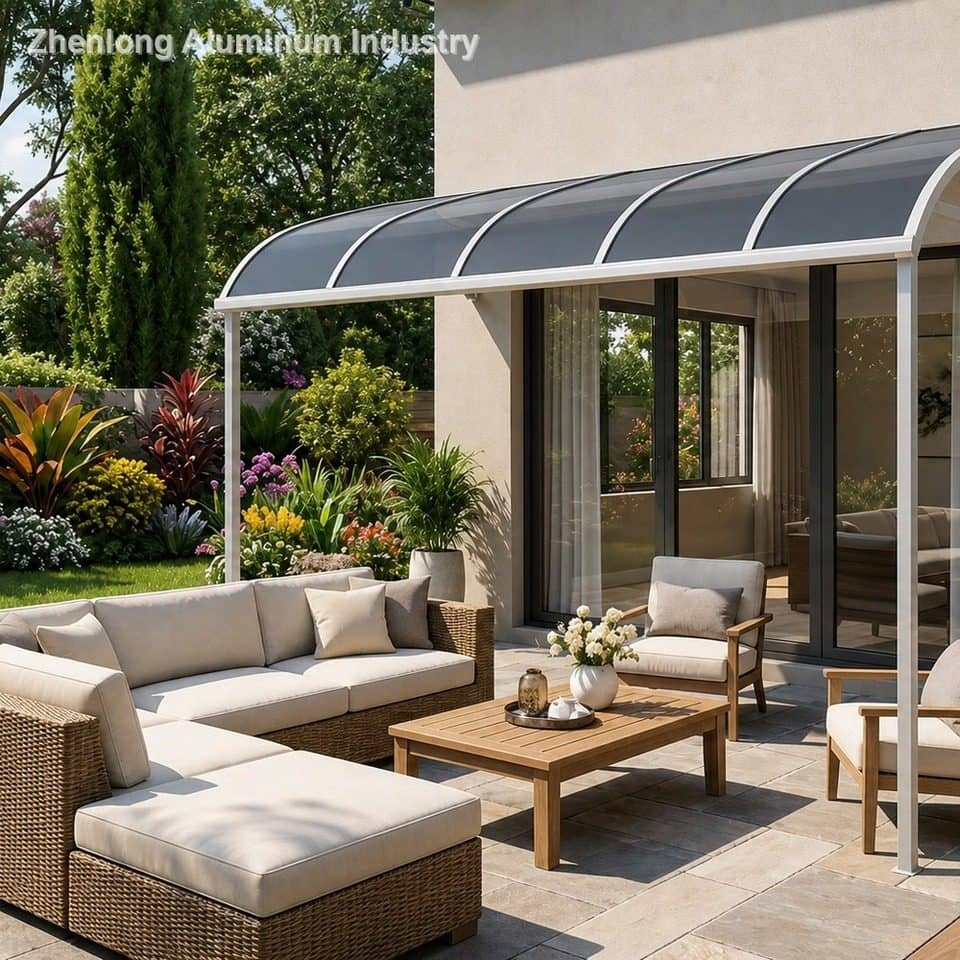 Residential Aluminum Door Canopy with PVC Manual Modern Drainage Gutter System for Cafe Outdoor Seating Space